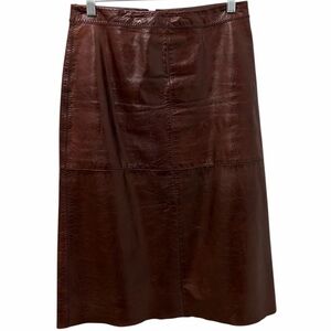 VTG Gap Burgundy Leather Paneled Midi Skirt - Size 1
